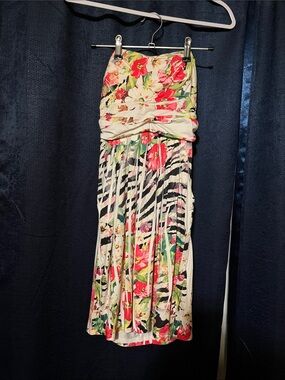 Strapless Floral & Zebra-Print Mini Dress with pockets in Pink/White
